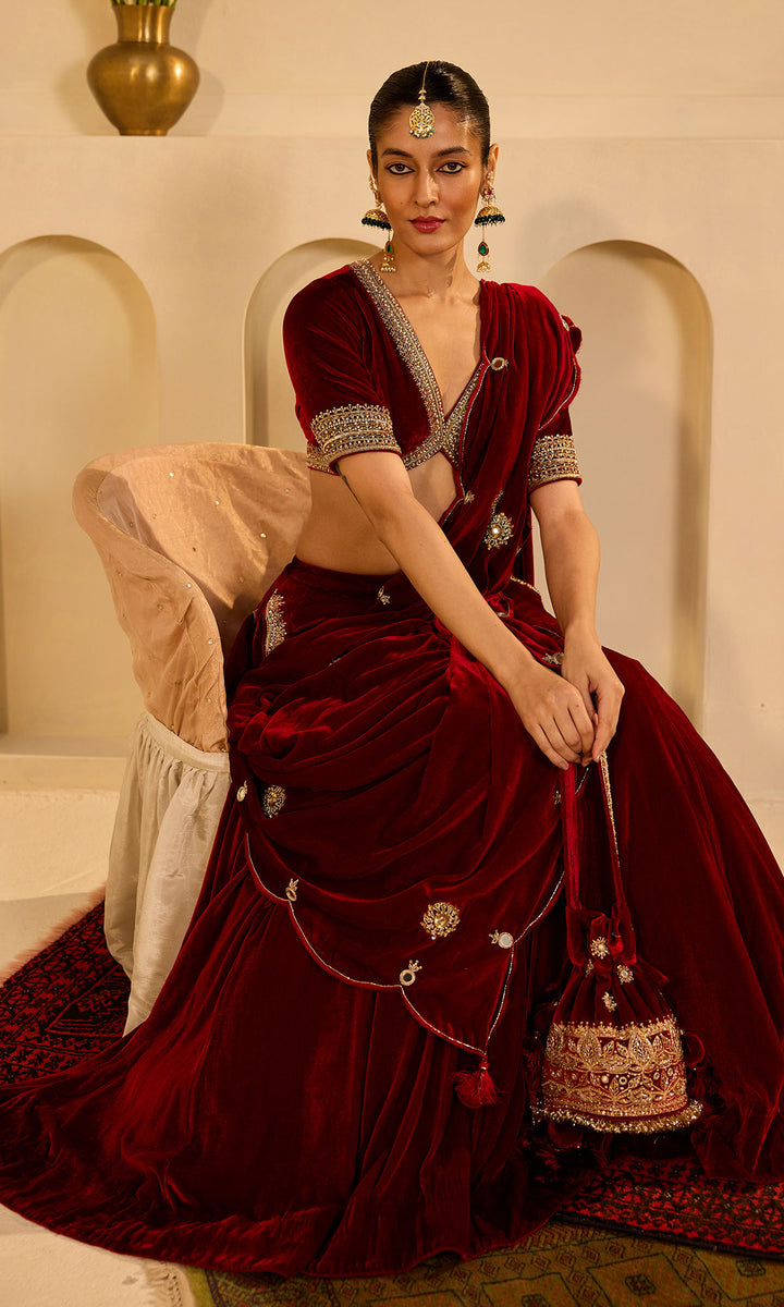 Dilbaro Mughals Hand Embroidered Red Potli Bag