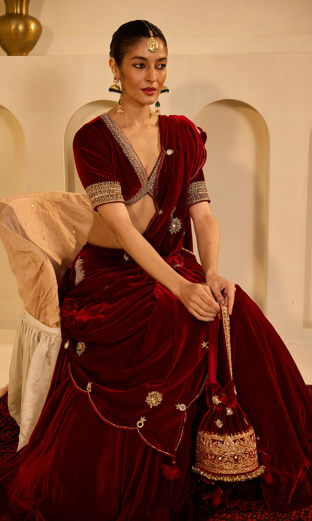 Dilbaro Mughals Hand Embroidered Red Potli Bag