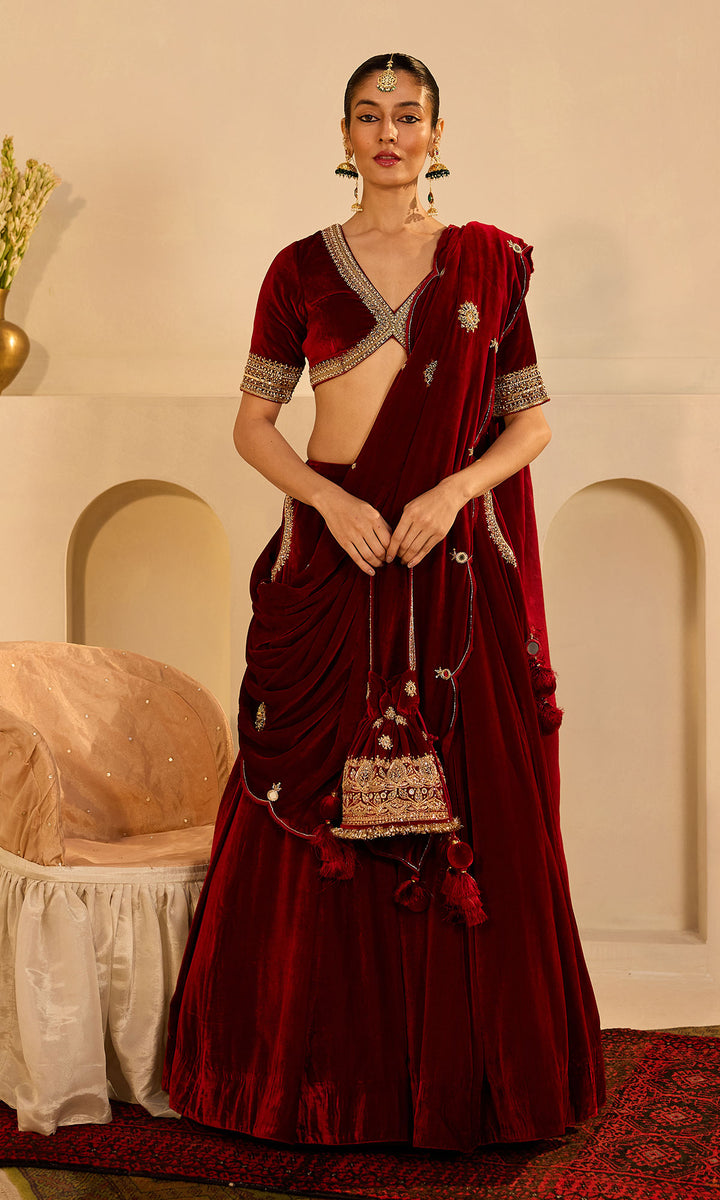 Dilbaro Mughals Hand Embroidered Red Potli Bag