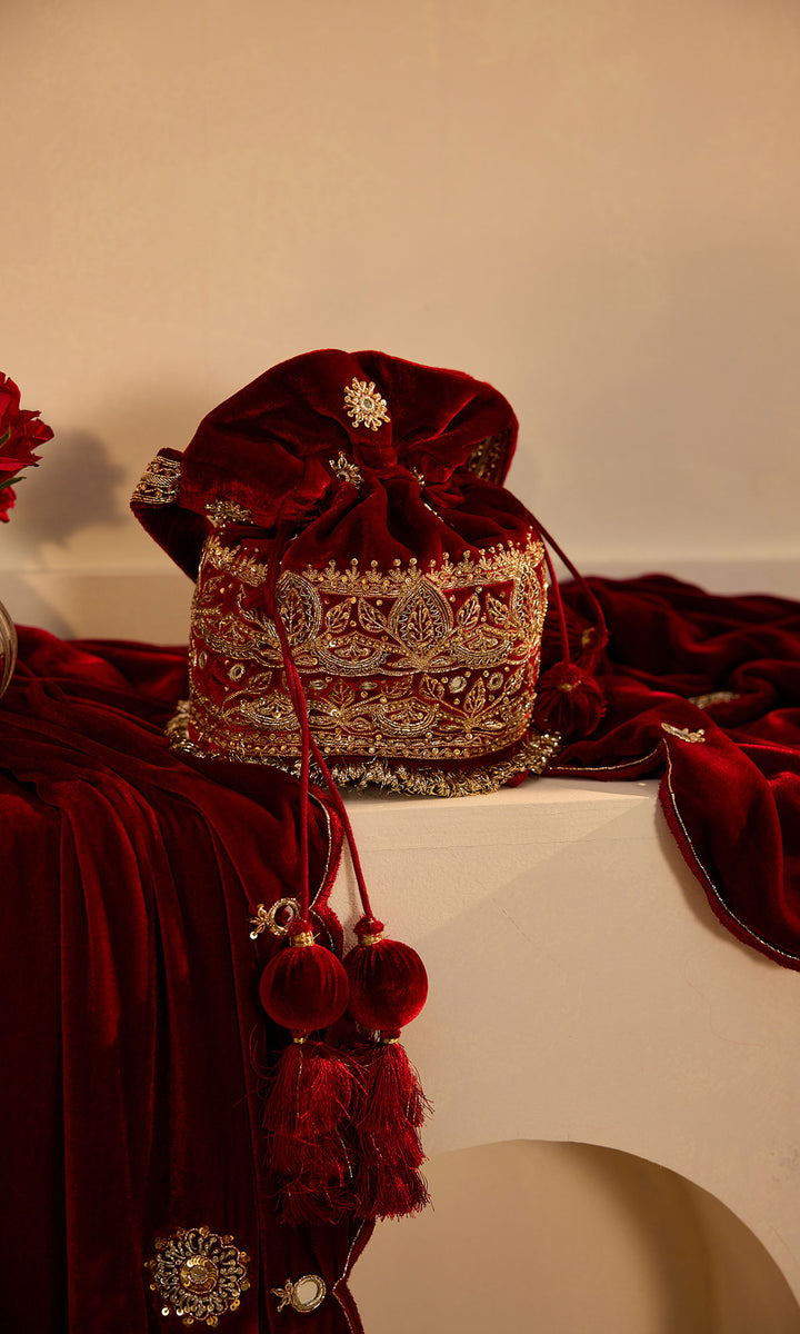 Dilbaro Mughals Hand Embroidered Red Potli Bag