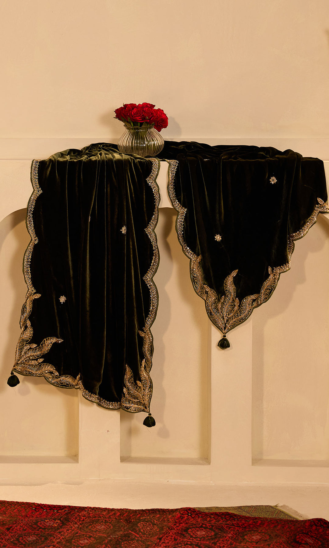 Dilbaro Mughals Olive Green Hand Embroidered Shawl