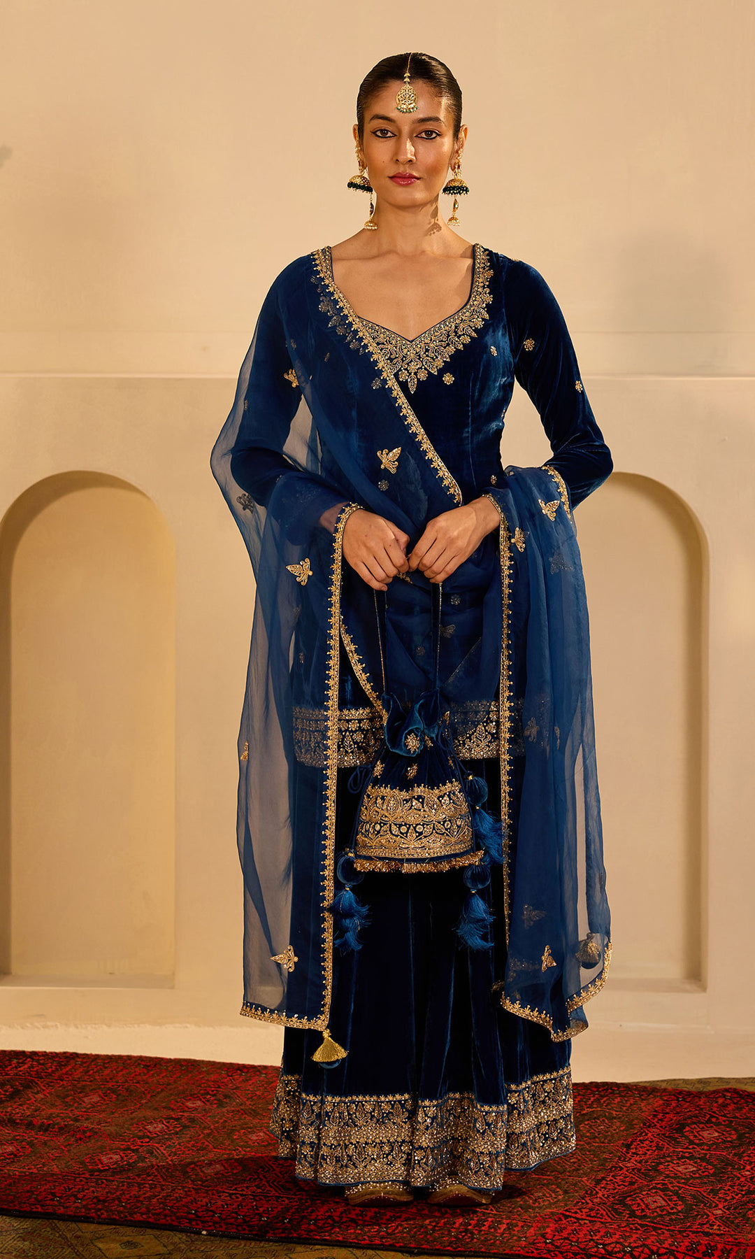 Dilbaro Mughals Hand Embroidered Sapphire Blue Potli Bag