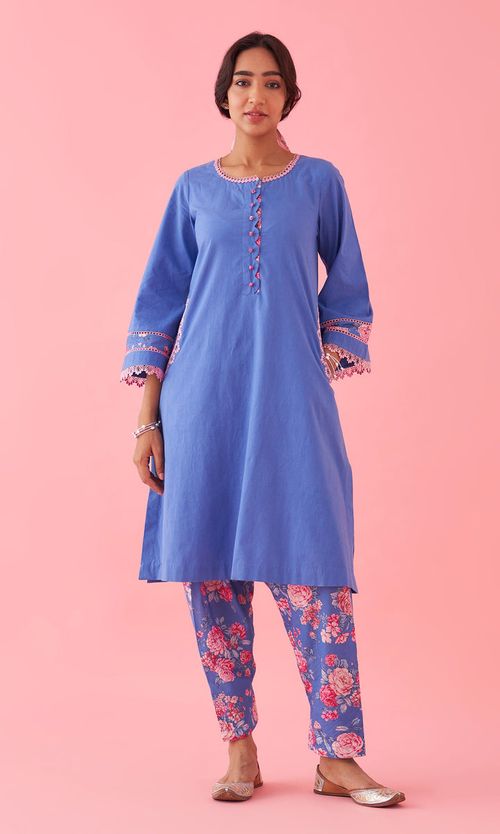 Hayat 2.0 Blue Choga With Floral Printed Salwar Set of 2