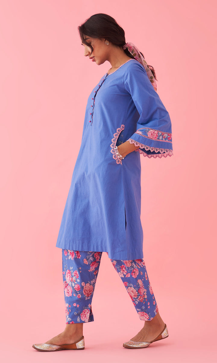 Hayat 2.0 Blue Choga With Floral Printed Salwar Set of 2