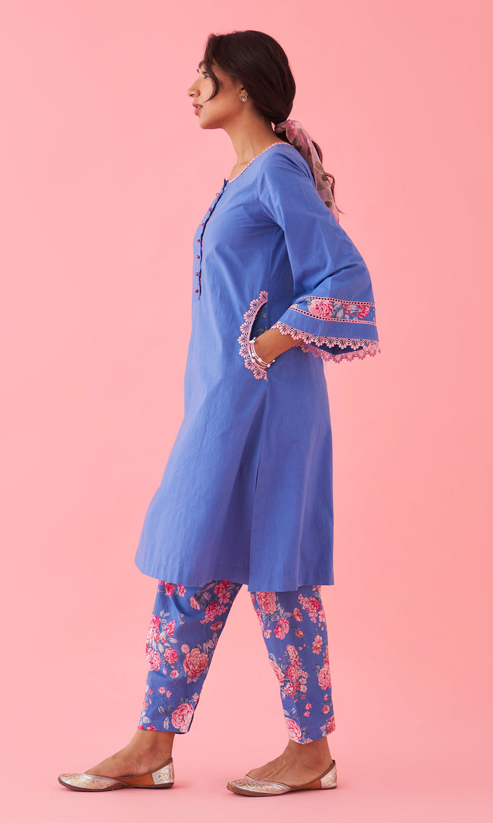 Hayat 2.0 Blue Choga With Floral Printed Salwar Set of 2