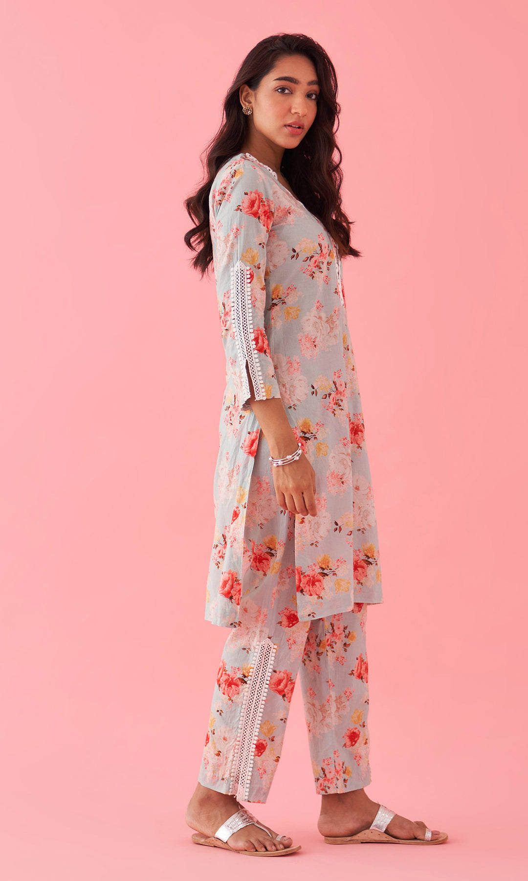 Hayat 2.0 Aqua Floral Printed Kurta Set With Palazzo and Dupatta Set of 3