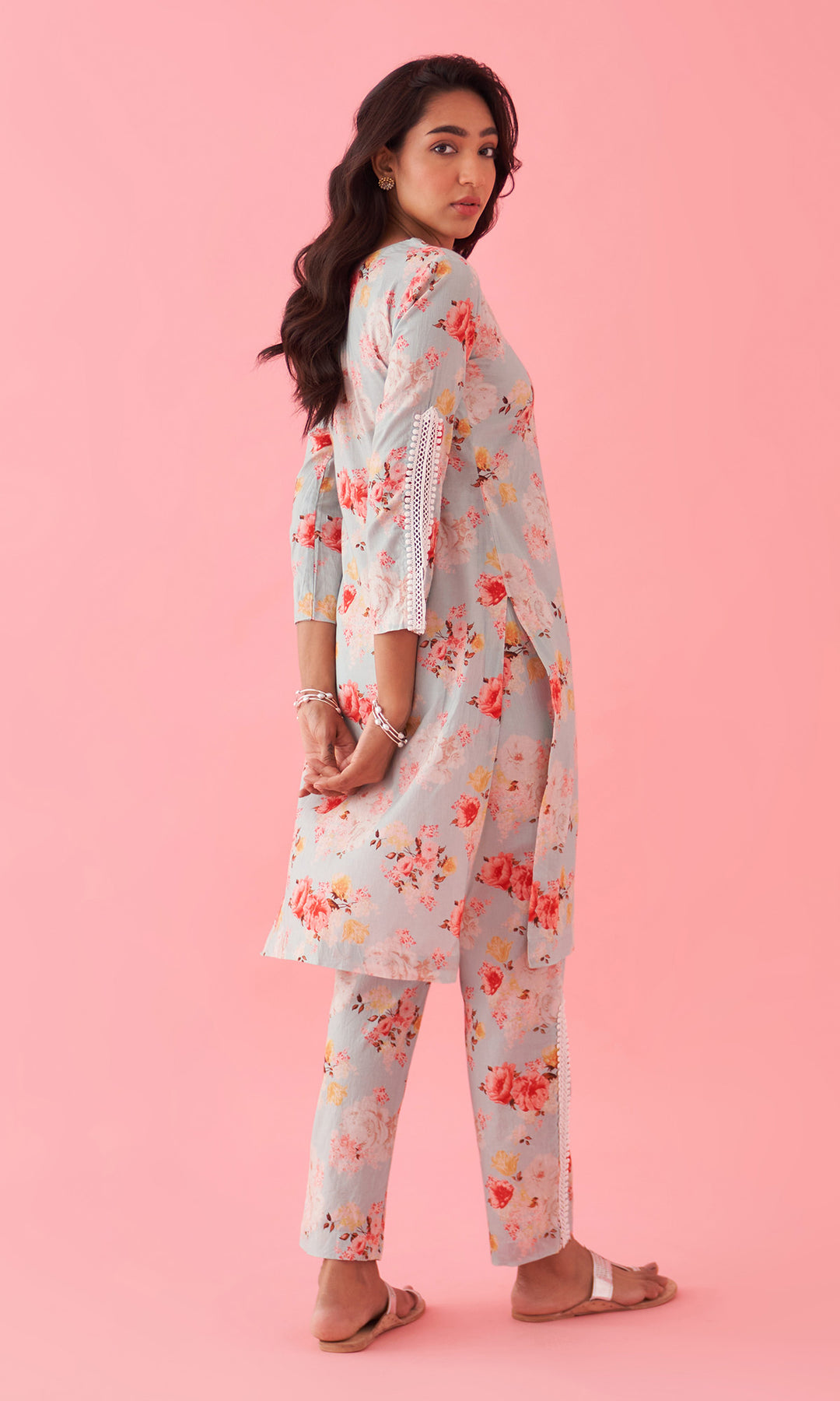 Hayat 2.0 Aqua Floral Printed Kurta Set With Palazzo and Dupatta Set of 3