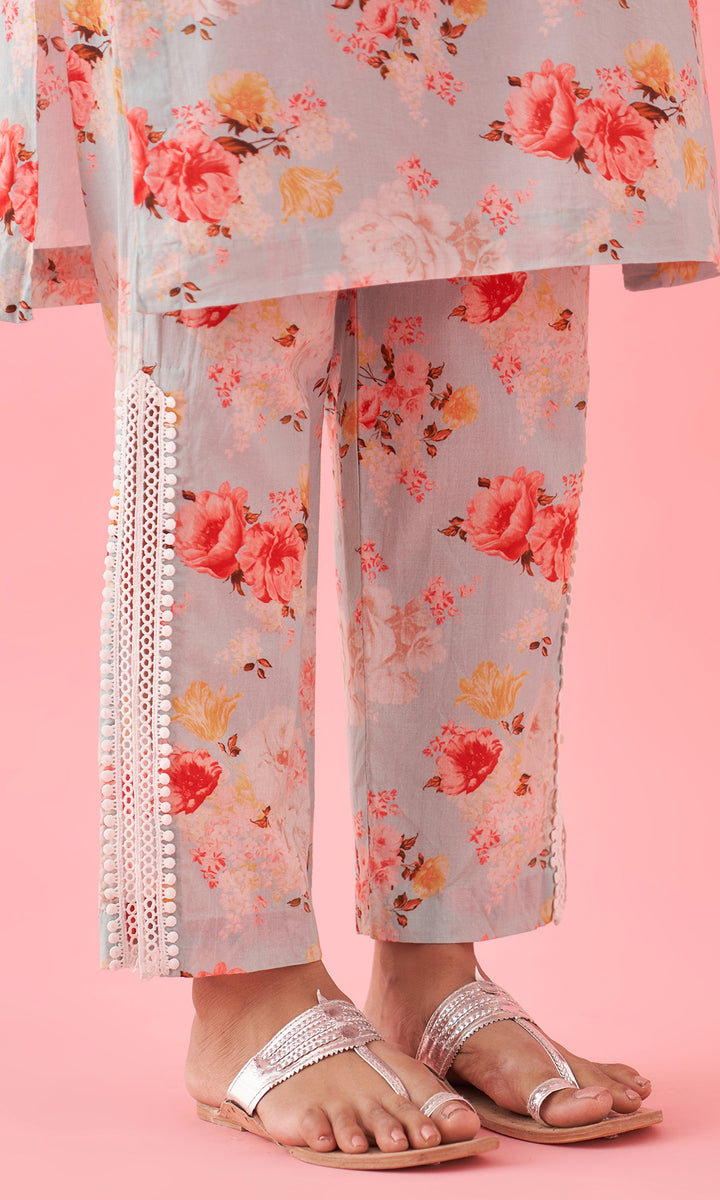 Hayat 2.0 Aqua Floral Printed Kurta Set With Palazzo and Dupatta Set of 3