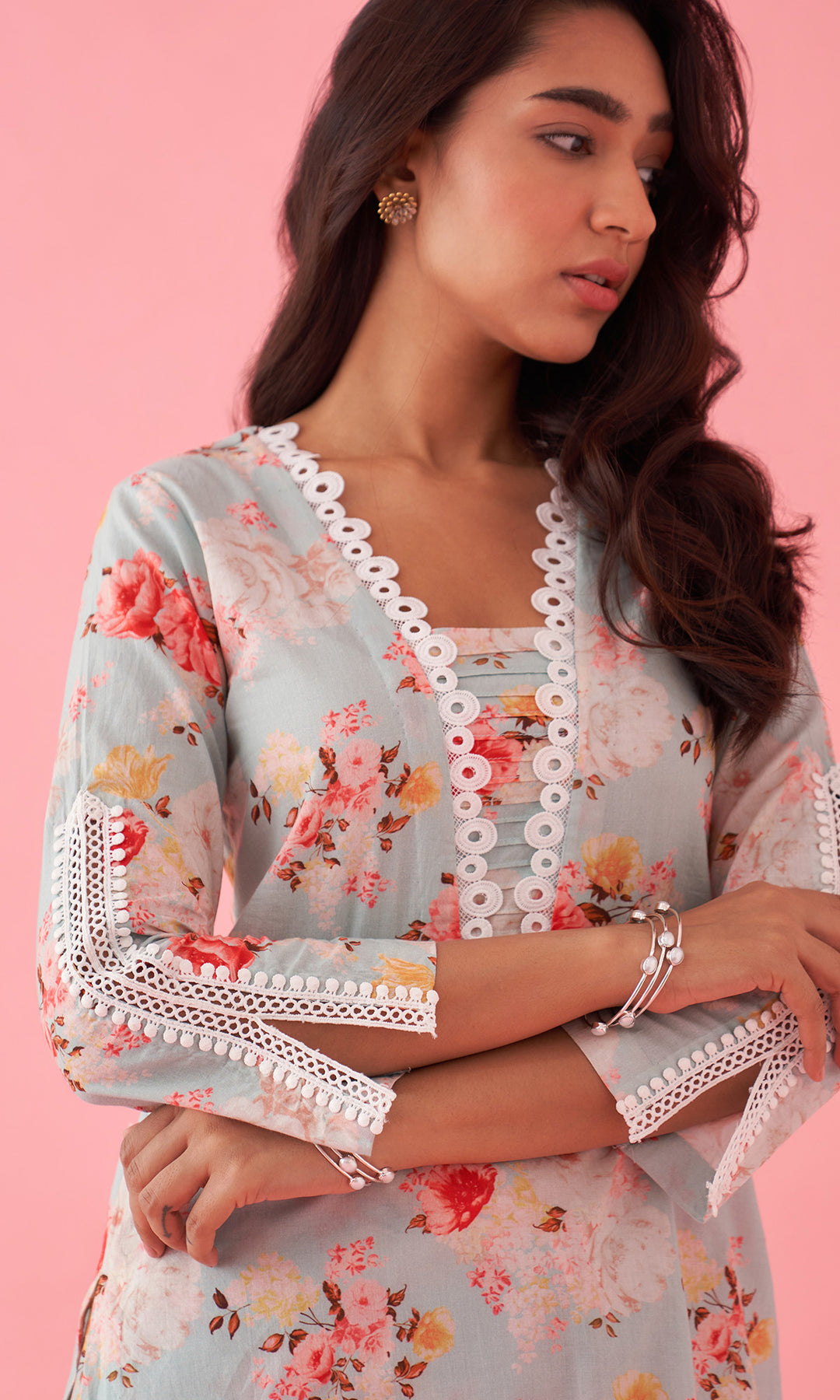 Hayat 2.0 Aqua Floral Printed Kurta Set With Palazzo and Dupatta Set of 3