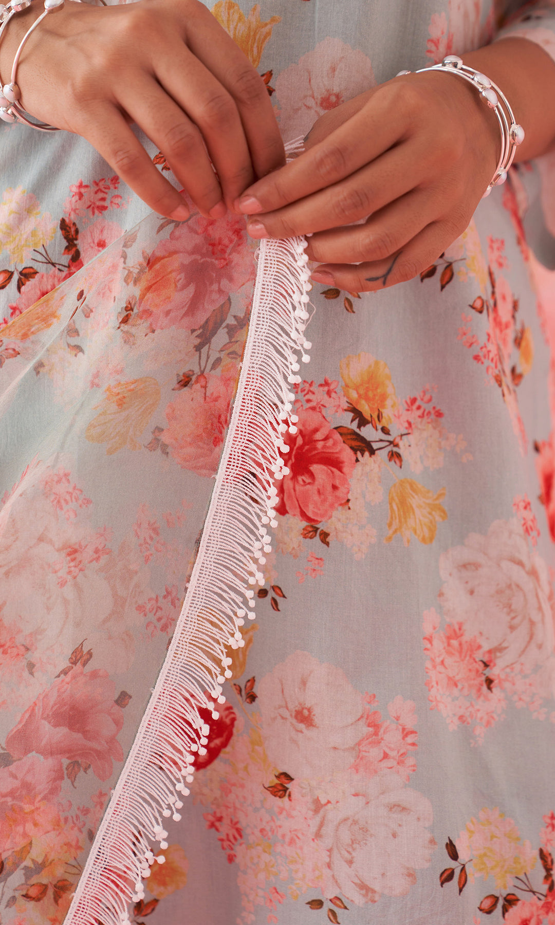 Hayat 2.0 Aqua Floral Printed Kurta Set With Palazzo and Dupatta Set of 3