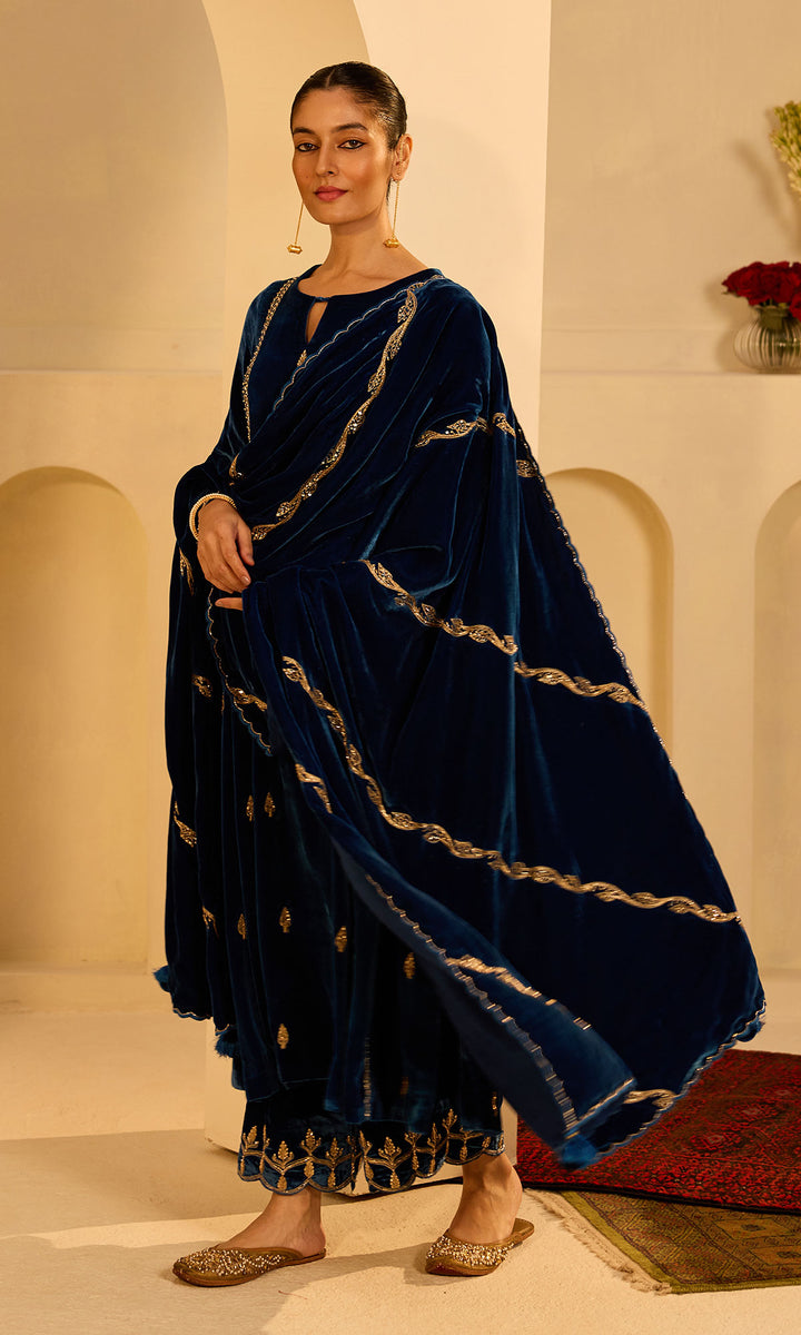 Dilbaro Mughals Embroidered Saphire Blue Shawl