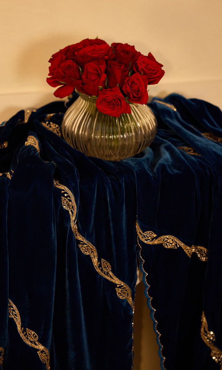 Dilbaro Mughals Embroidered Saphire Blue Shawl