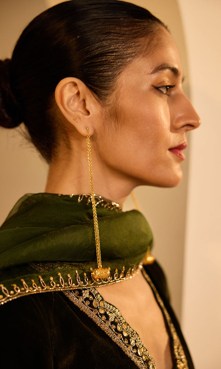 Dilbaro Mughals Olive Green v Neck Anarkali with Palazzo and Dupatta (set of 3)