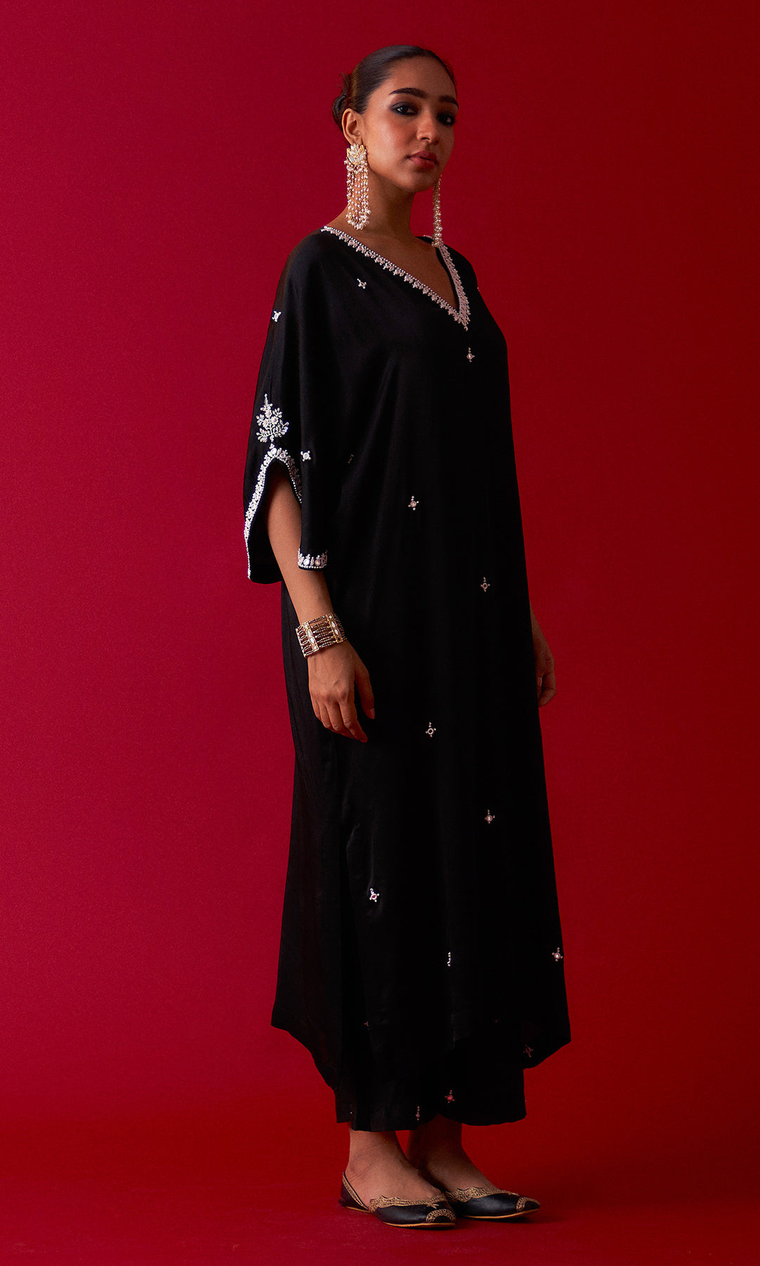 Rooh-e-daari Black Embroidered Kaftan With Palazzo Set Of 2