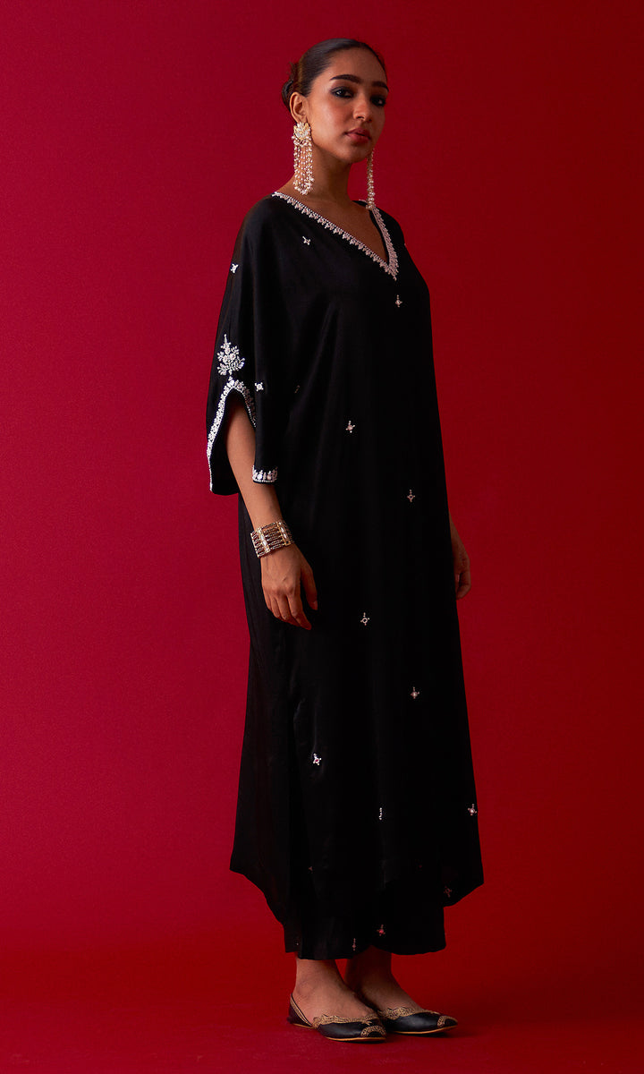 Rooh-e-daari Black Embroidered Kaftan With Palazzo Set Of 2