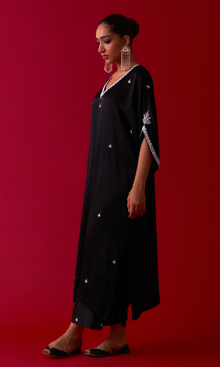 Rooh-e-daari Black Embroidered Kaftan With Palazzo Set Of 2