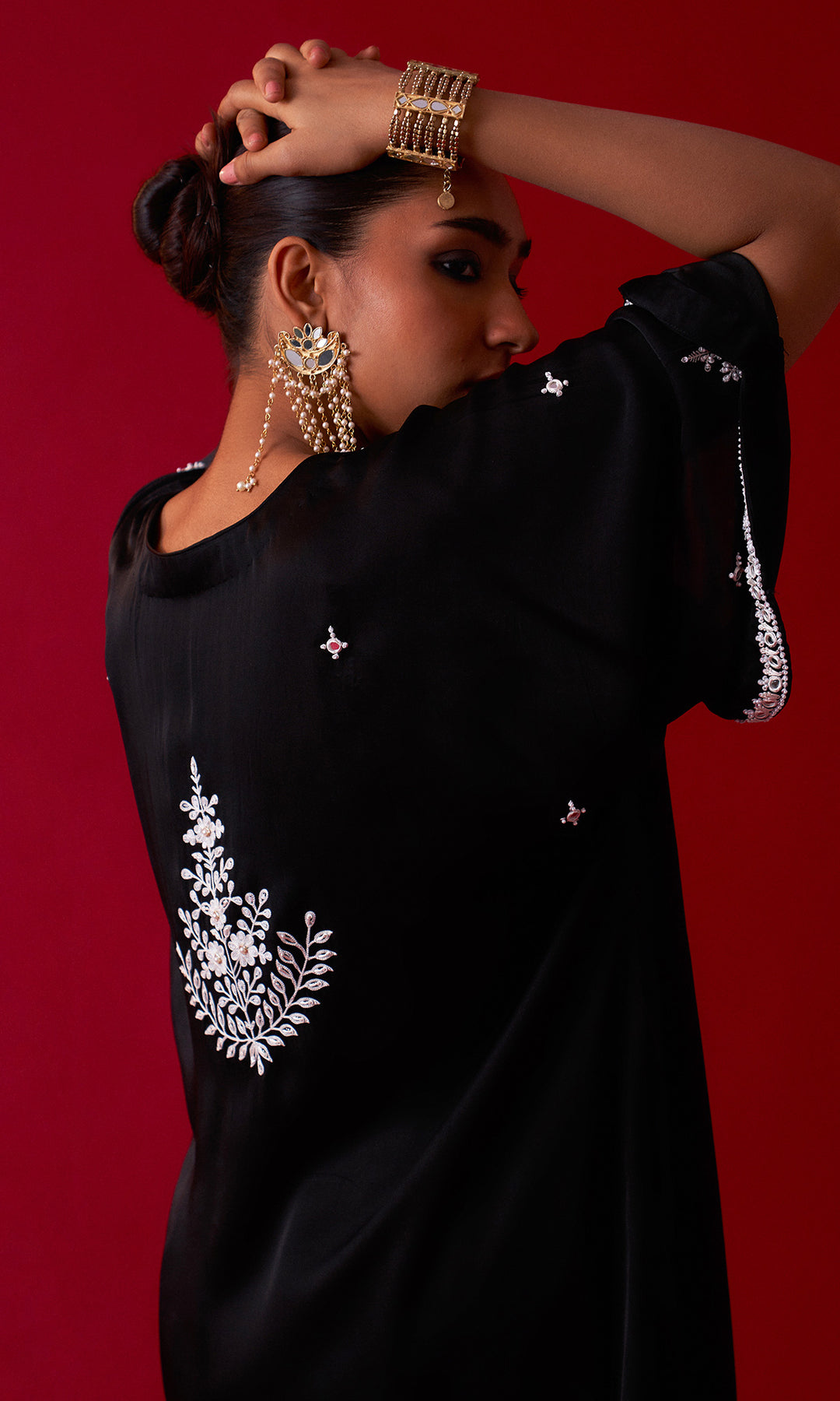 Rooh-e-daari Black Embroidered Kaftan With Palazzo Set Of 2