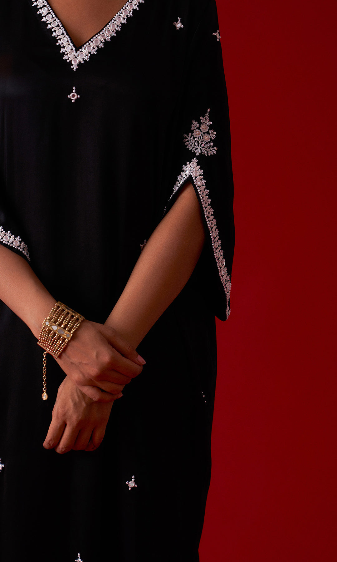 Rooh-e-daari Black Embroidered Kaftan With Palazzo Set Of 2