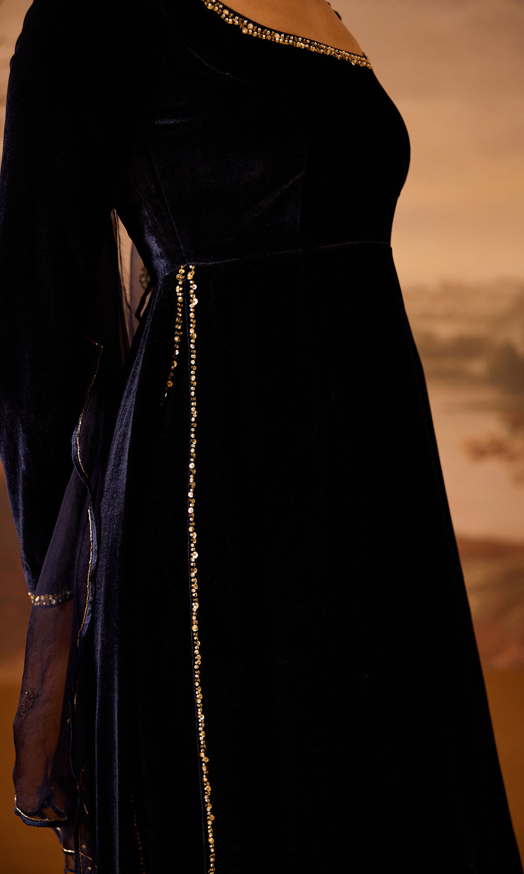 Dilbaro Embroidered Velvets Purple Silk Velvet Straight Kurta with Palazzo and Dupatta (Set of 3)