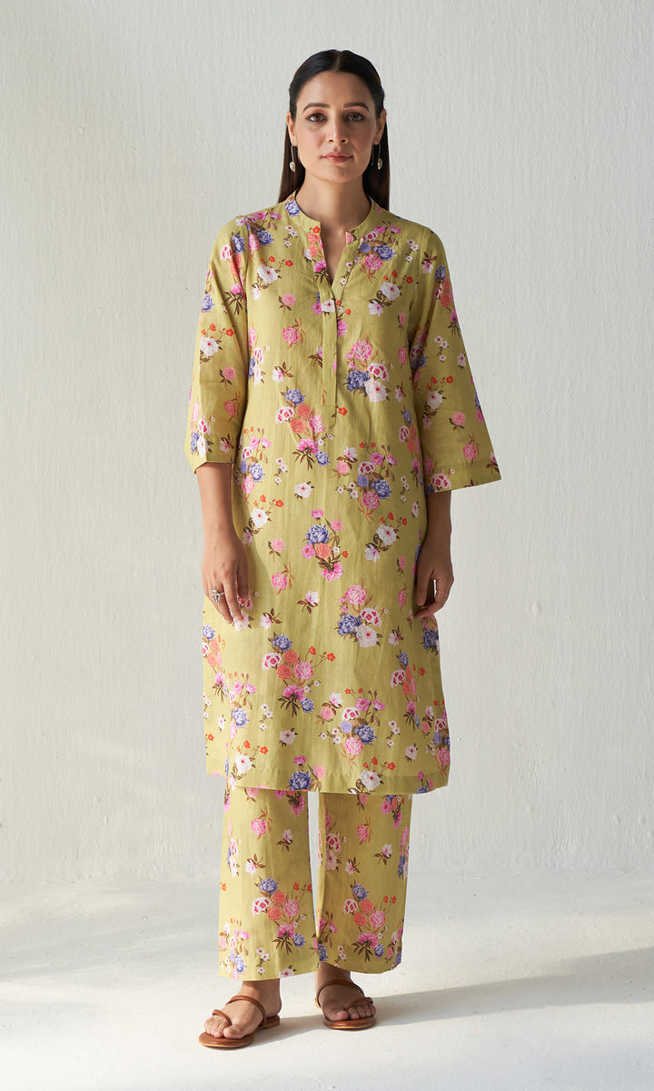 Layla Florals Linen Lime Green Co-Ord (set of 2)