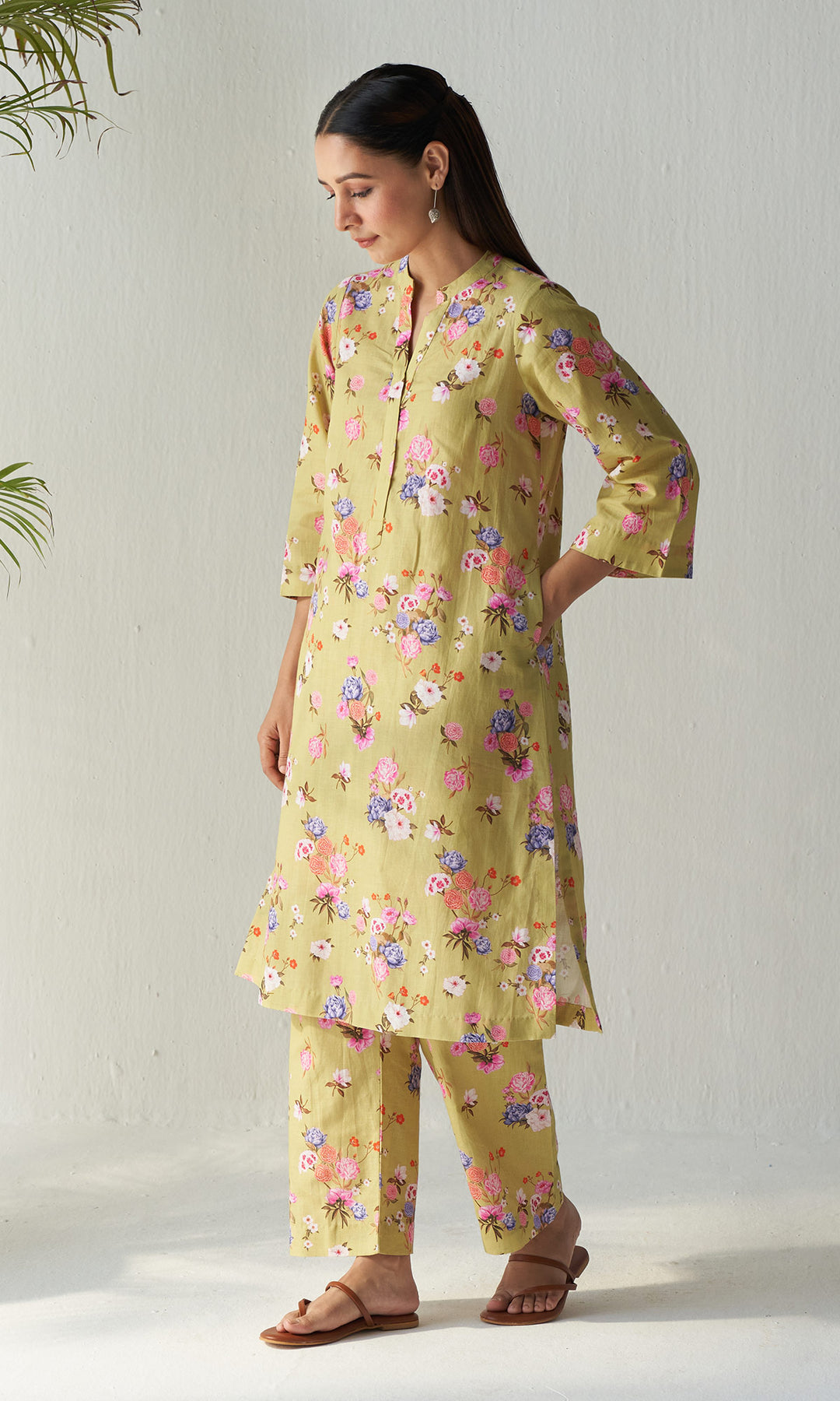 Layla Florals Linen Lime Green Co-Ord (set of 2)