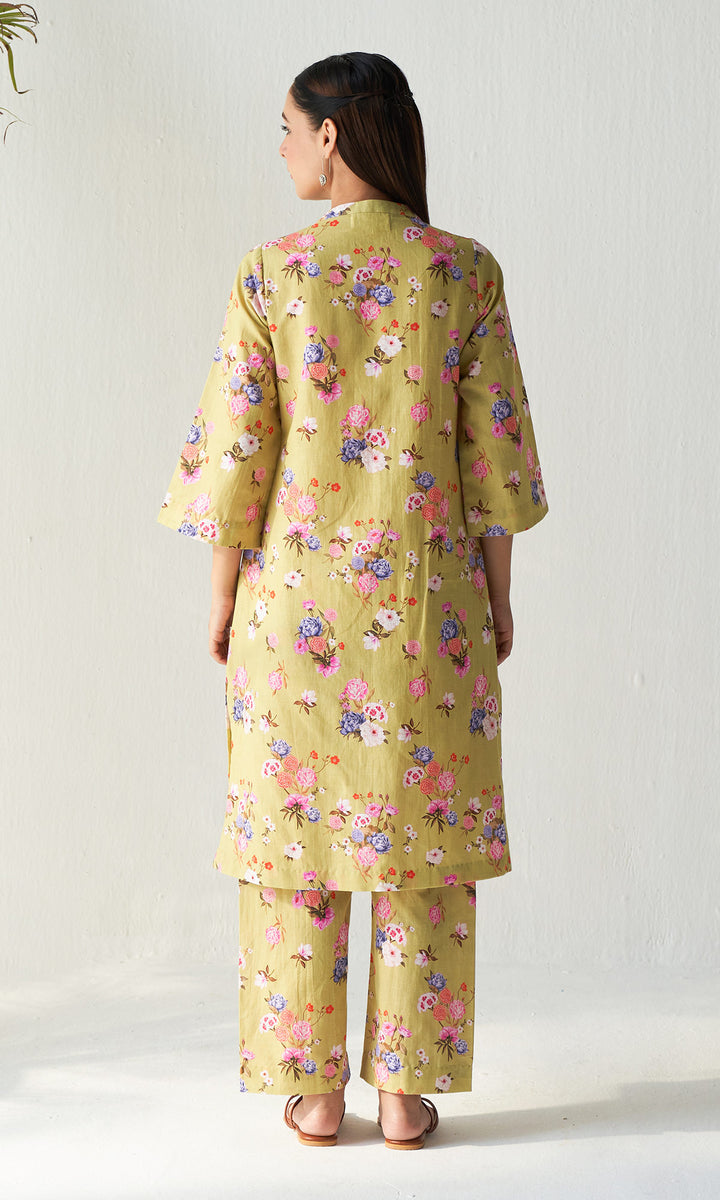 Layla Florals Linen Lime Green Co-Ord (set of 2)