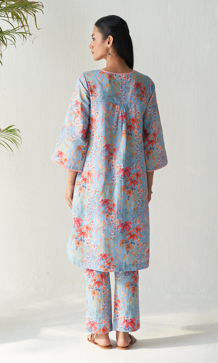 Layla Florals Linen Blue Co-ord (Set of 2)