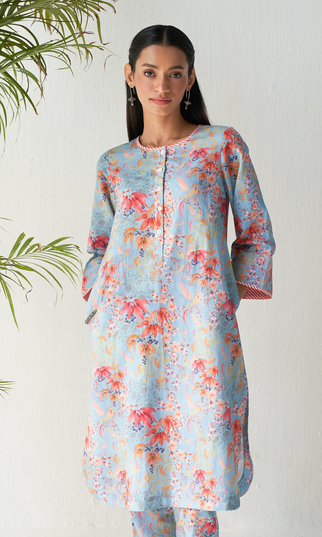 Layla Florals Linen Blue Co-ord (Set of 2)