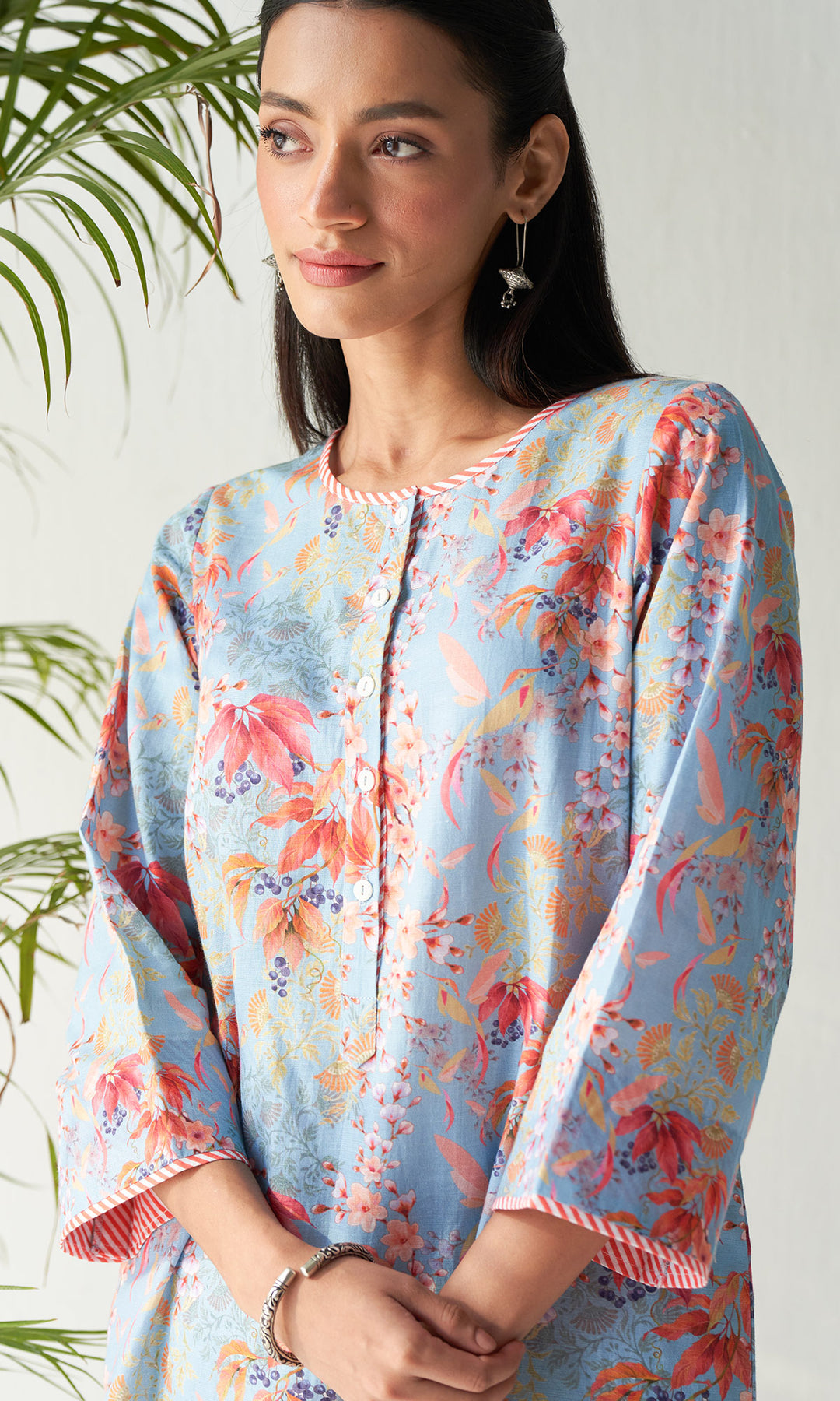 Layla Florals Linen Blue Co-ord (Set of 2)