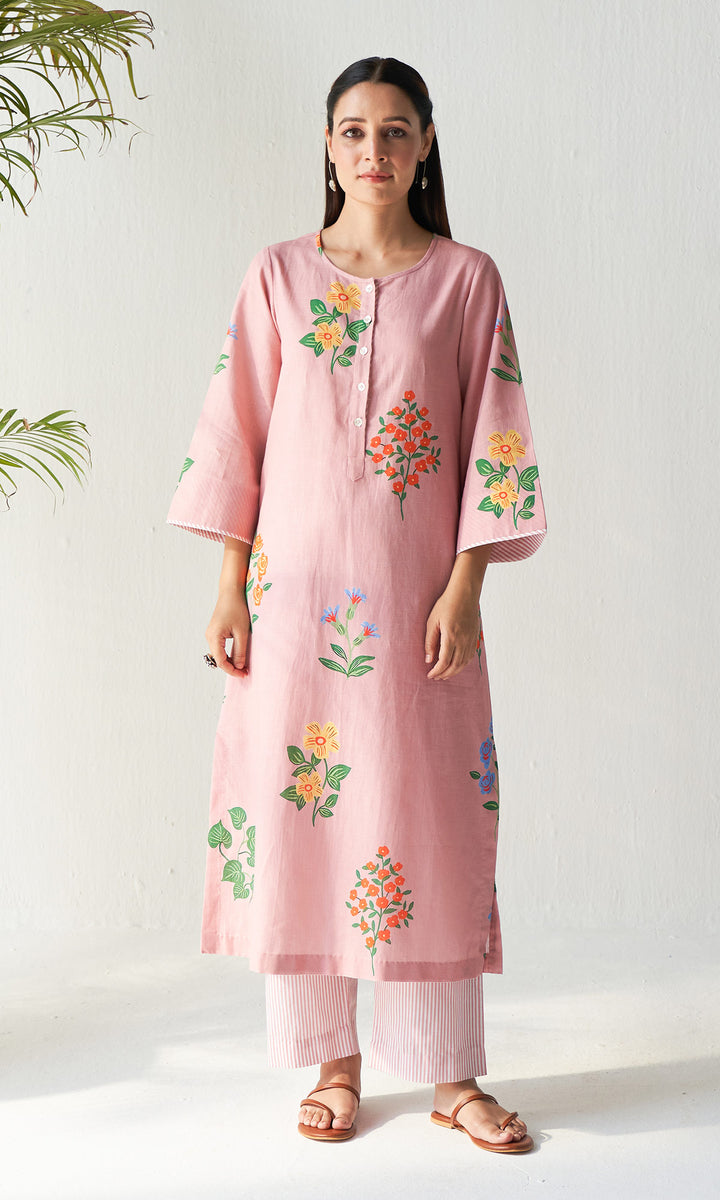 Layla Florals Linen Peach Co-ord (set of 2)