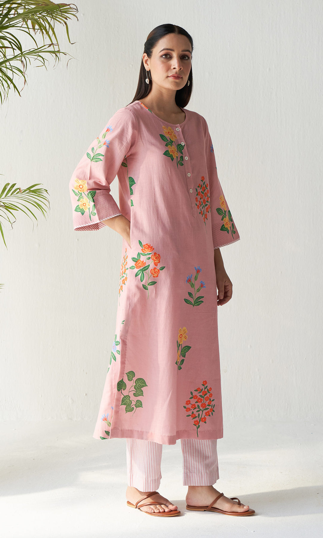 Layla Florals Linen Peach Co-ord (set of 2)