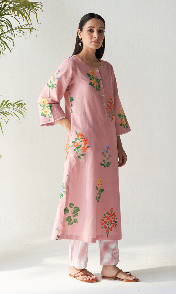 Layla Florals Linen Peach Co-ord (set of 2)