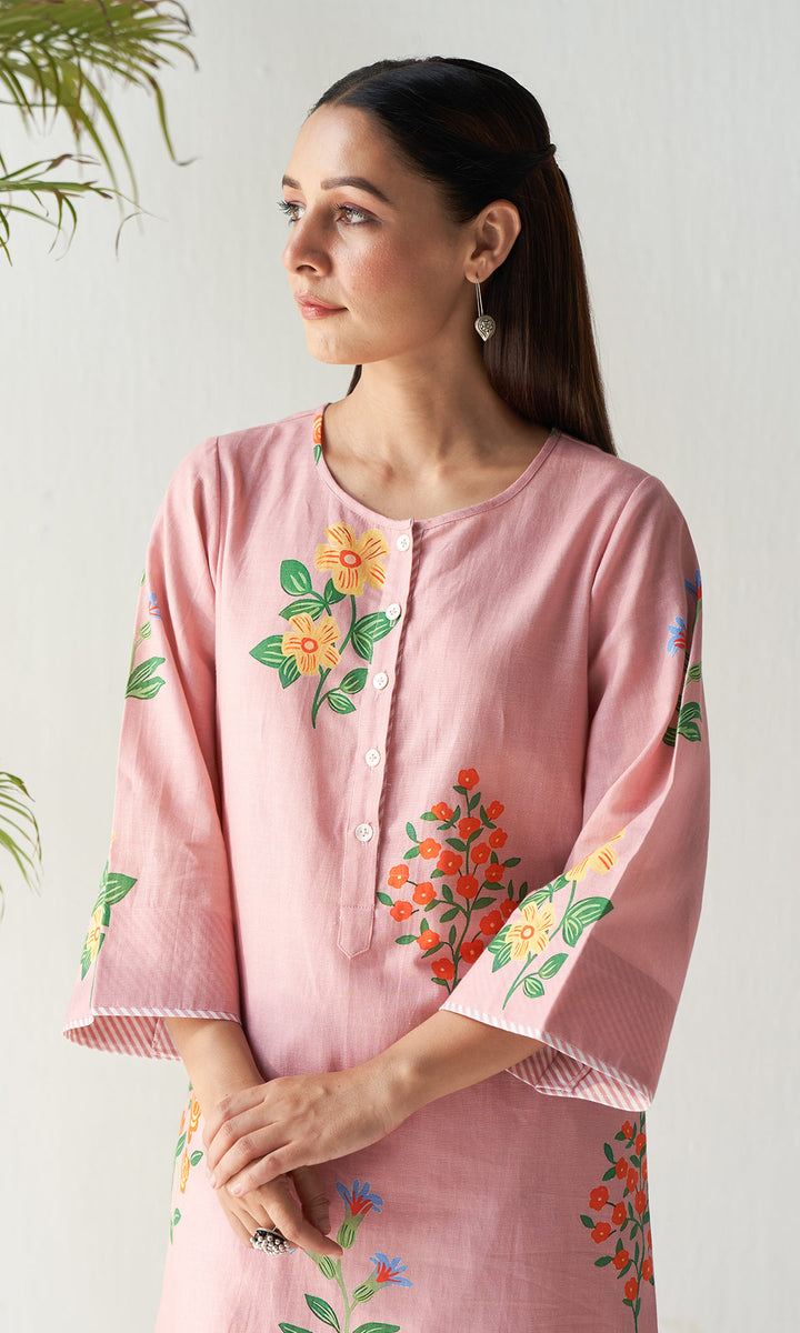 Layla Florals Linen Peach Co-ord (set of 2)