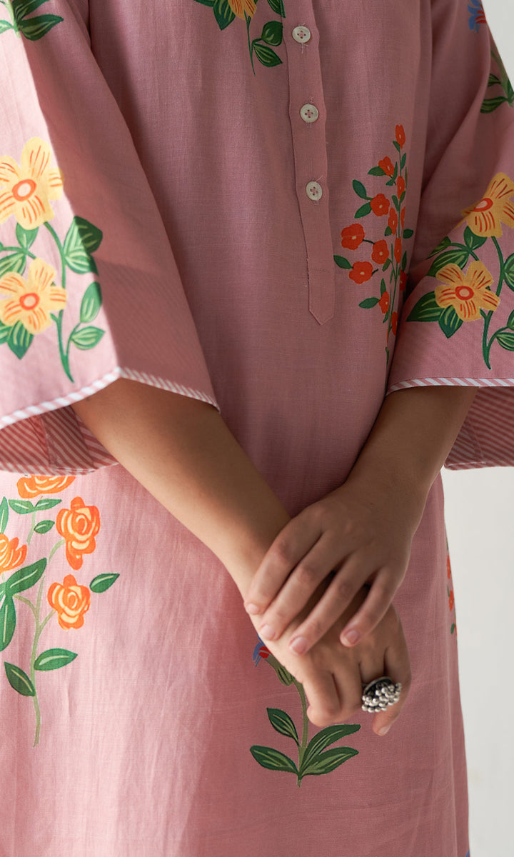 Layla Florals Linen Peach Co-ord (set of 2)