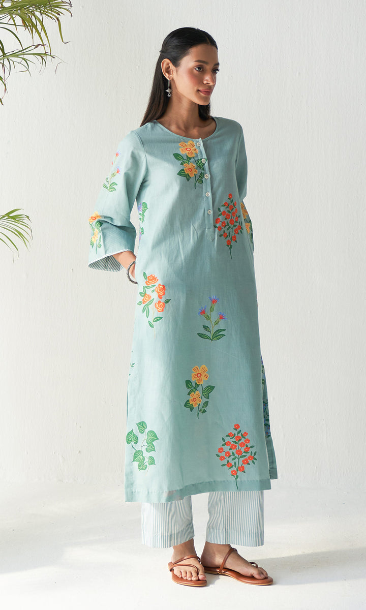 Layla Florals Linen Sage Green Co-ord (set of 2)