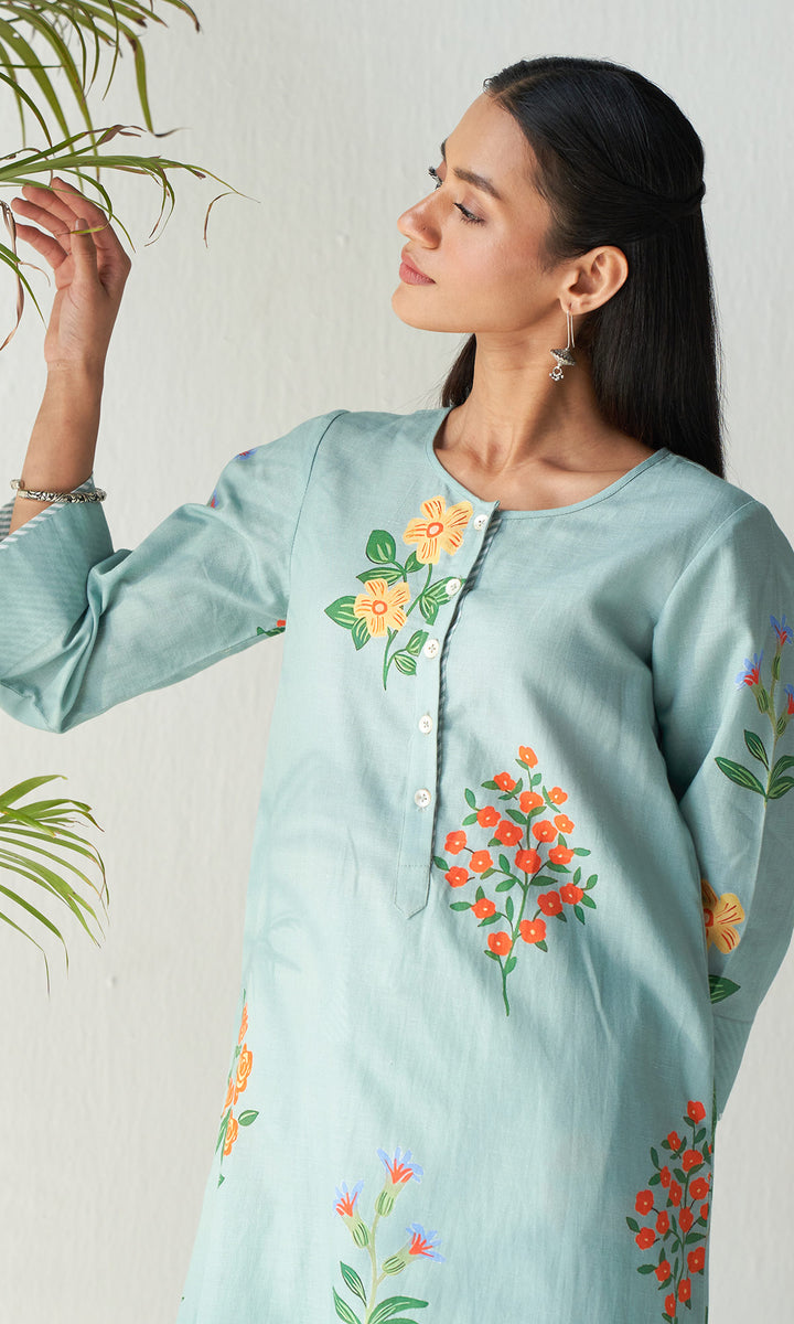 Layla Florals Linen Sage Green Co-ord (set of 2)