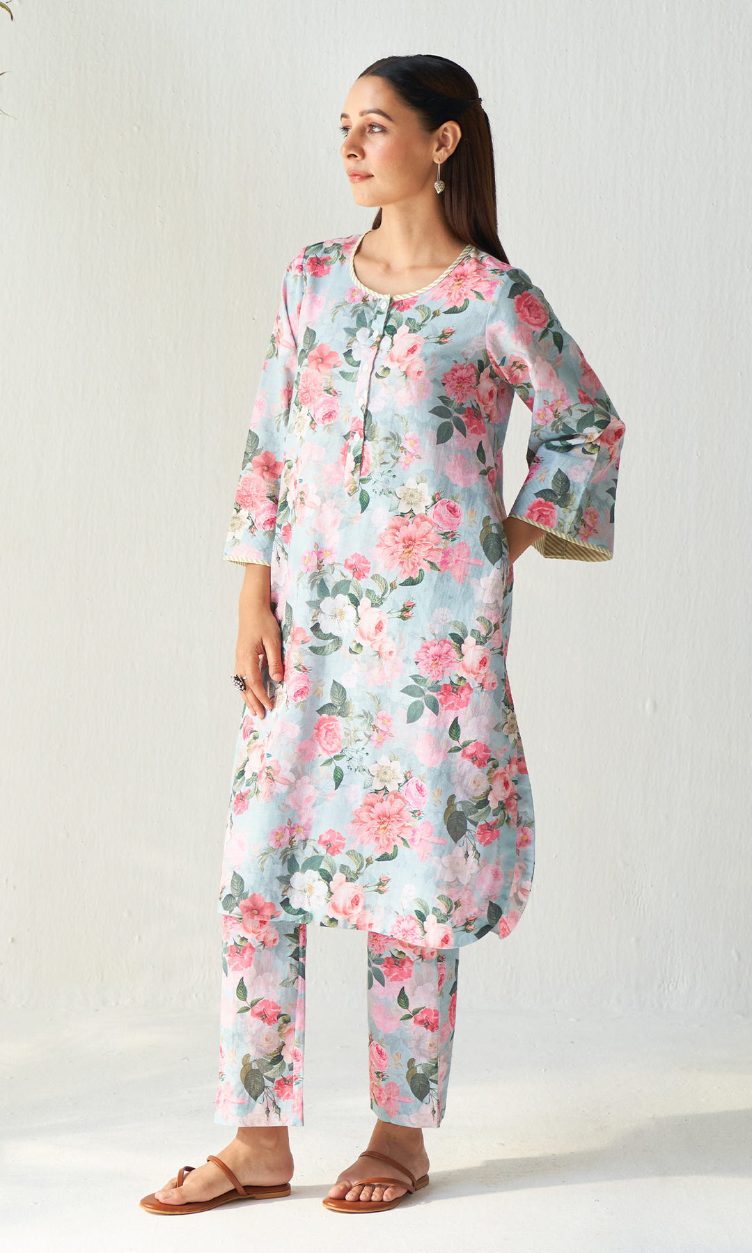 Layla Florals Linen Turquoise Co-Ord (set of 2)