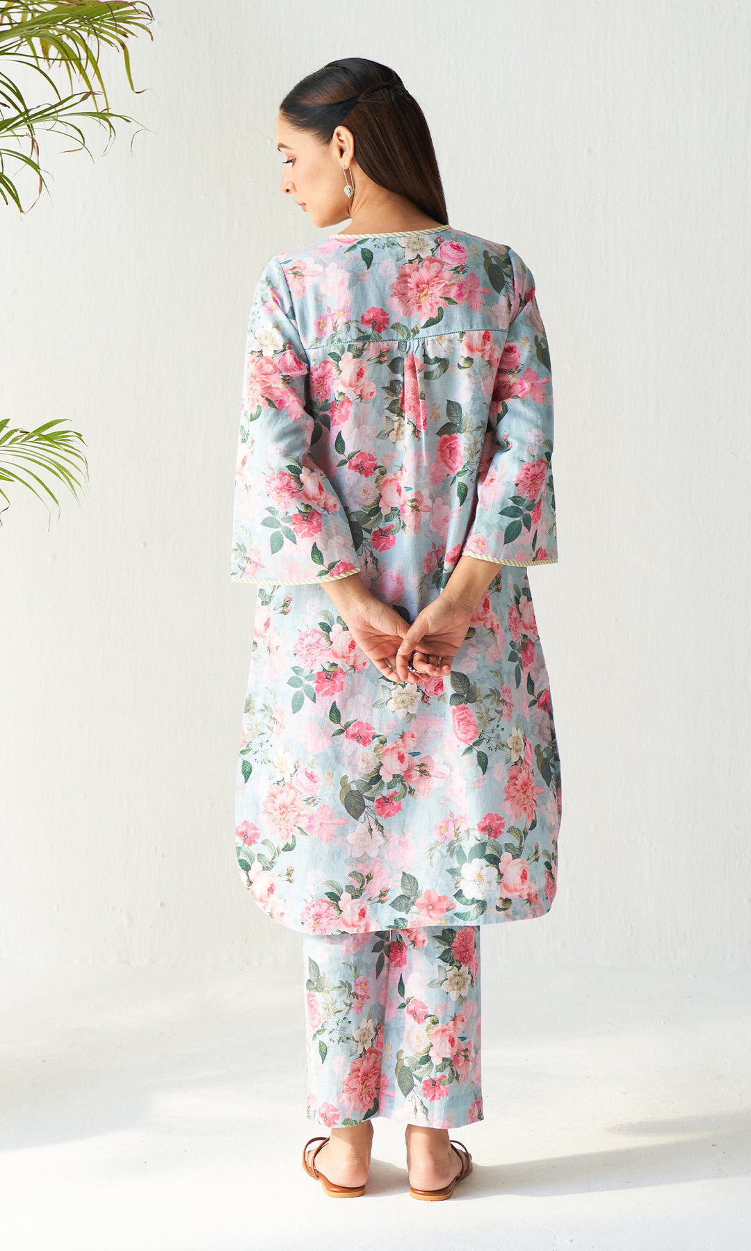 Layla Florals Linen Turquoise Co-Ord (set of 2)