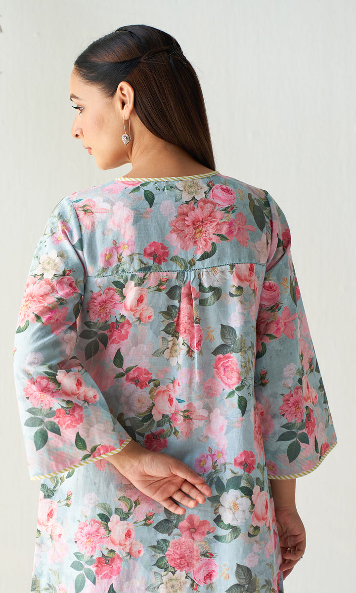 Layla Florals Linen Turquoise Co-Ord (set of 2)