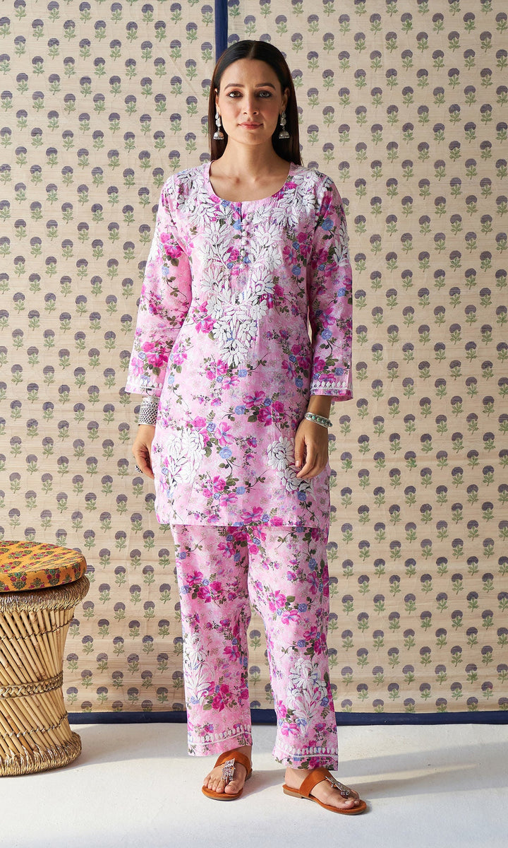 Handcrafted Chikankari Pink Co-ord Set