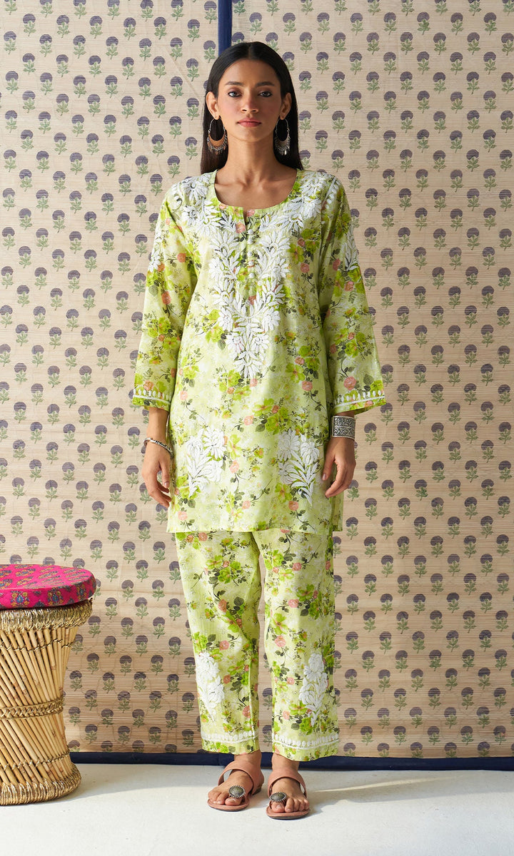 Handcrafted Chikankari Green Co-ord Set