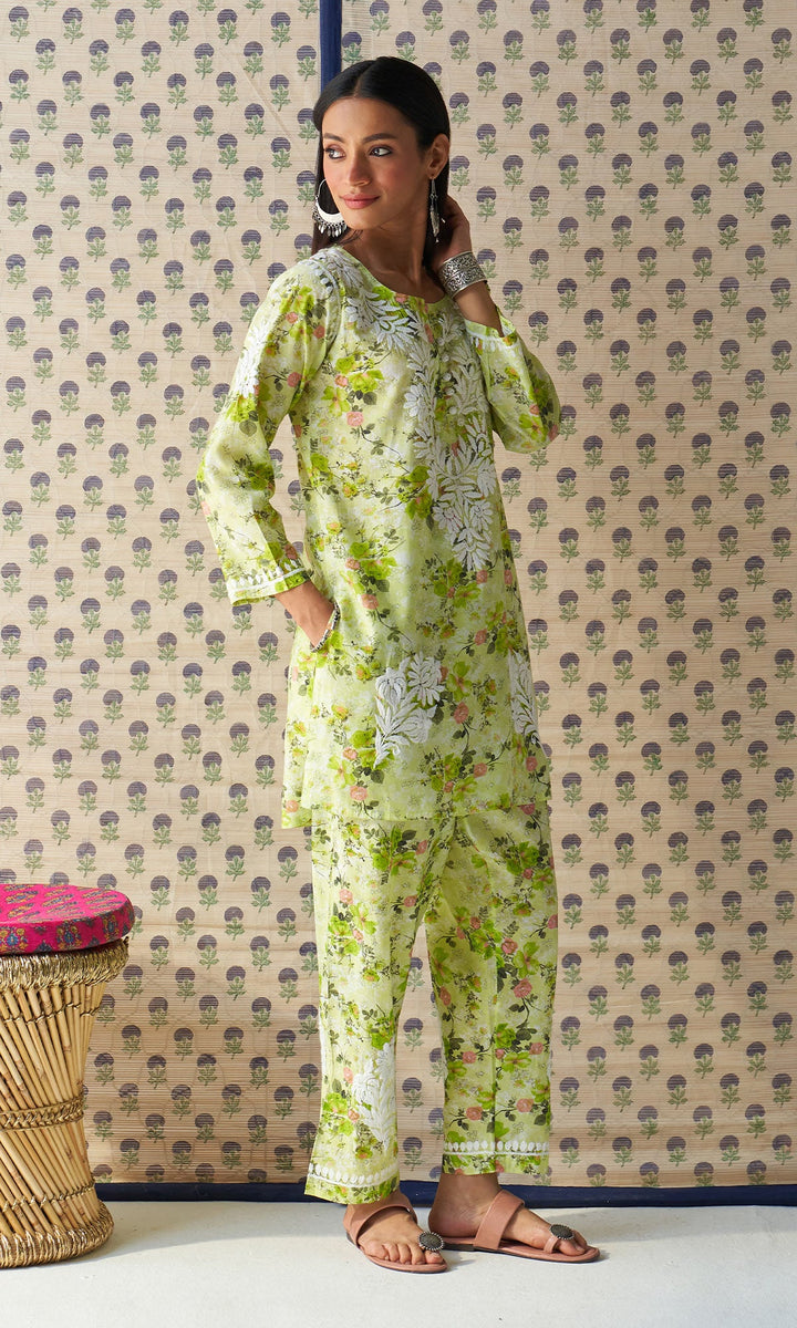 Handcrafted Chikankari Green Co-ord Set