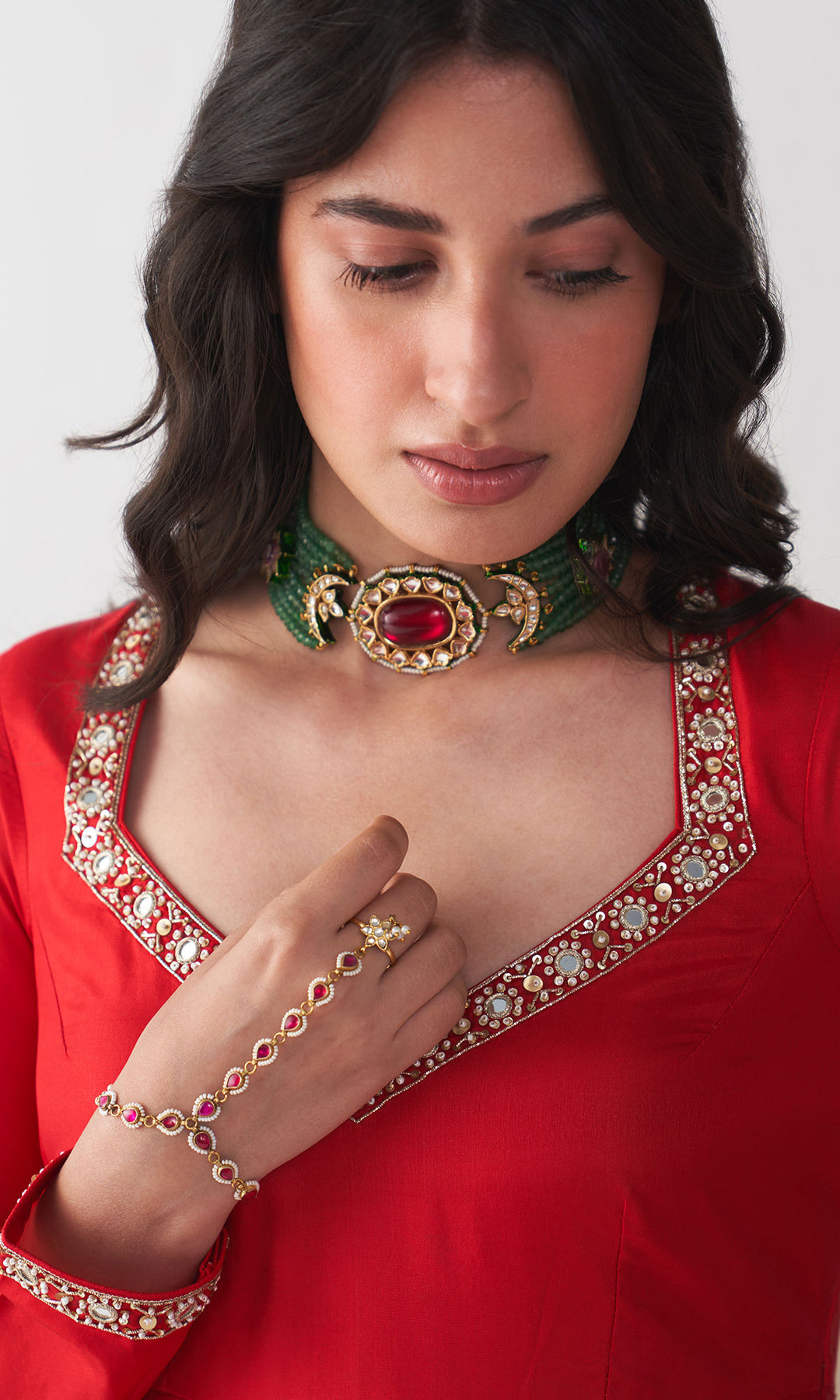 Ishq Red Silk  Anarkali with Chooridar and Off White Hand Embroidered Dupatta (set of 3)