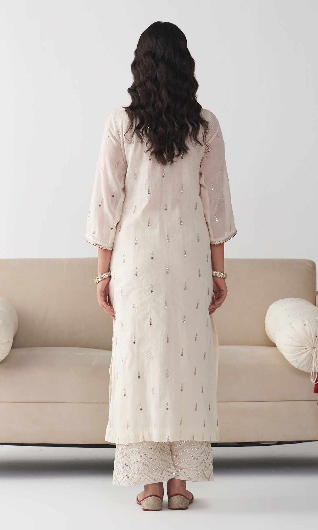 Ishq off white straight kurta with palazzo and dupatta ( set of 3)