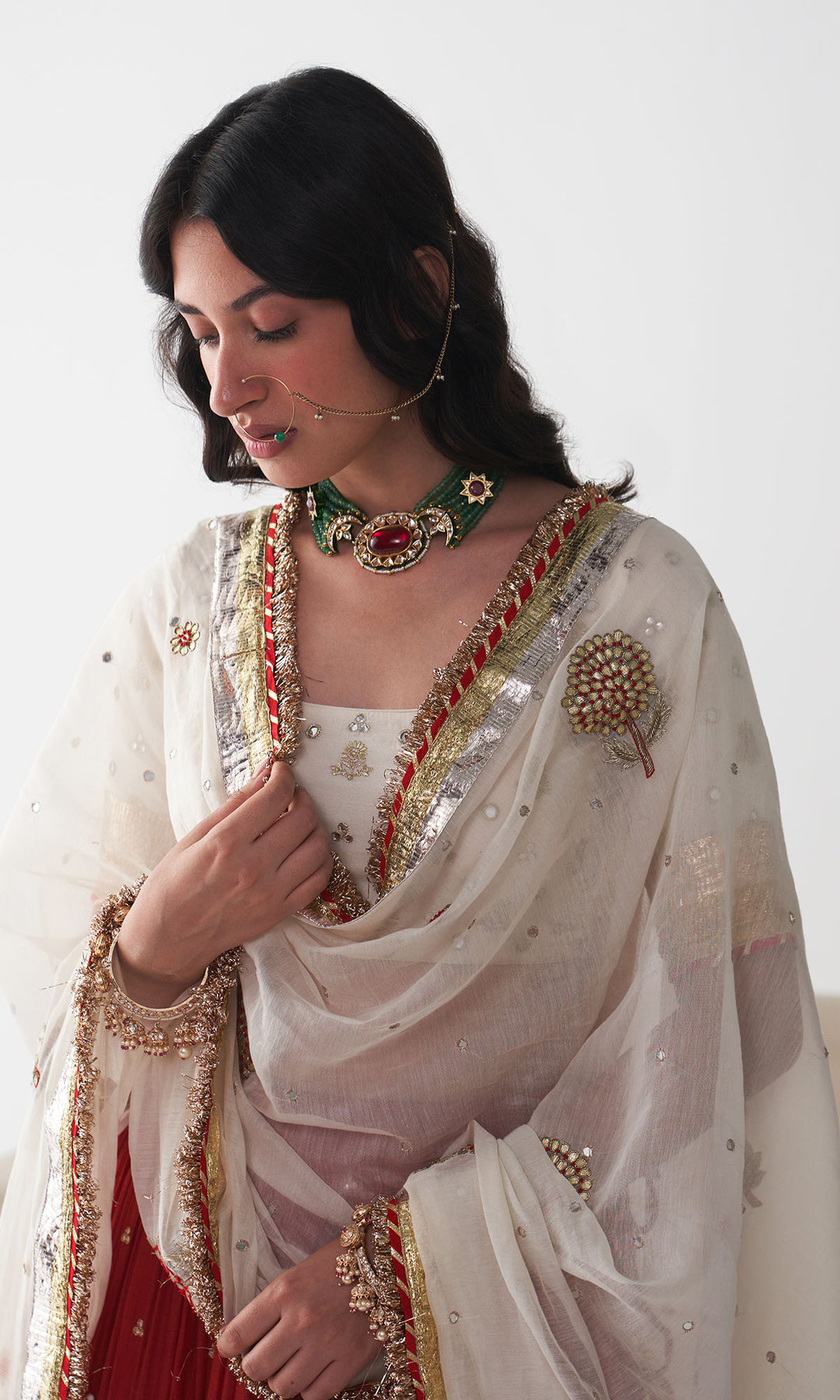 Ishq Red Tiered Lehenga with Embroidered Blouse and Dupatta (set of 3)