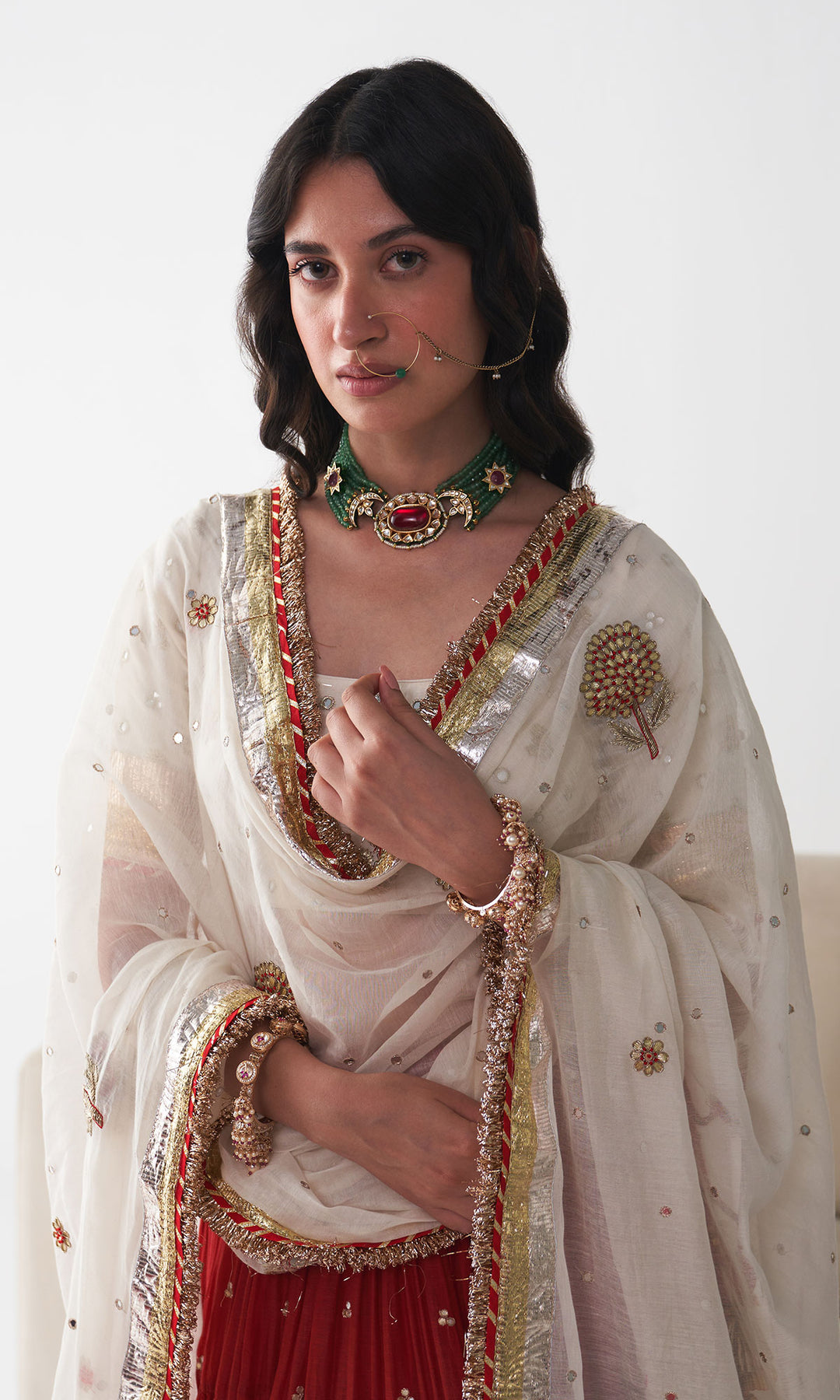 Ishq Red Tiered Lehenga with Embroidered Blouse and Dupatta (set of 3)