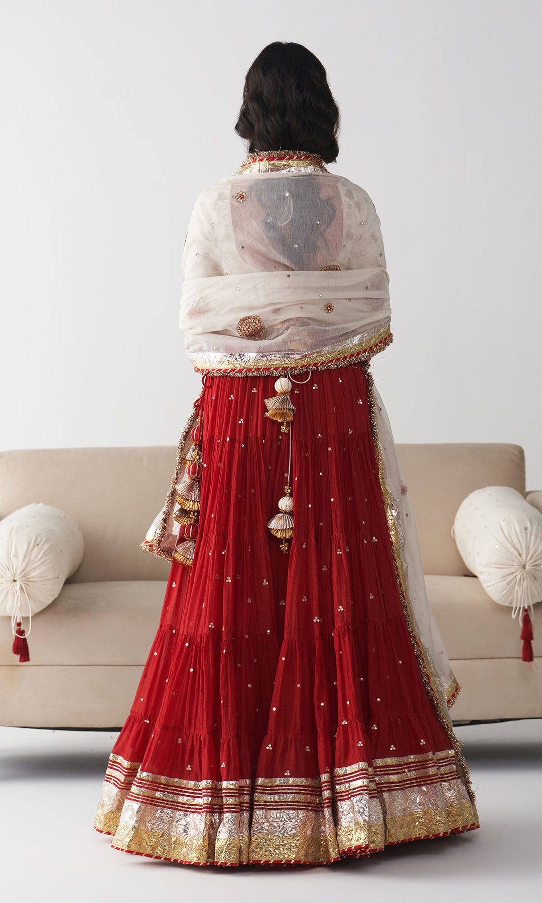 Ishq Red Tiered Lehenga with Embroidered Blouse and Dupatta (set of 3)