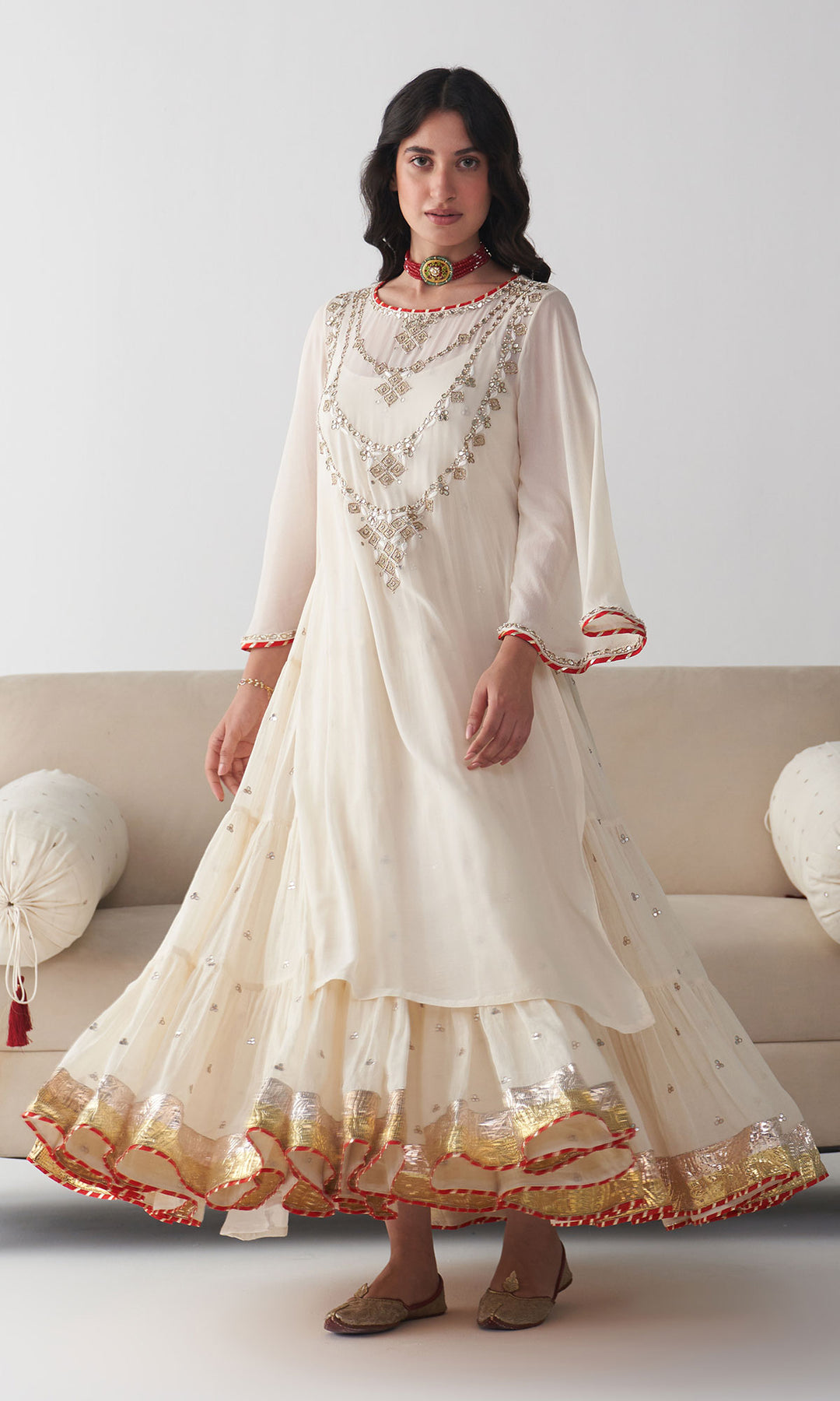 Ishq Off White Hand embroidered dress ( set of 2)