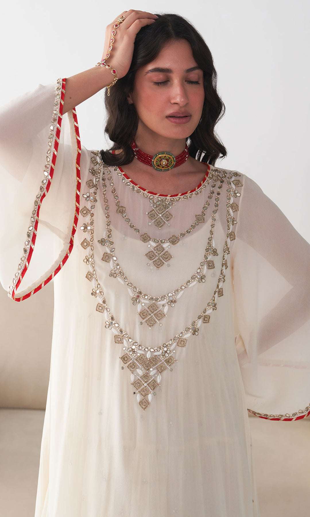 Ishq Off White Hand embroidered dress ( set of 2)