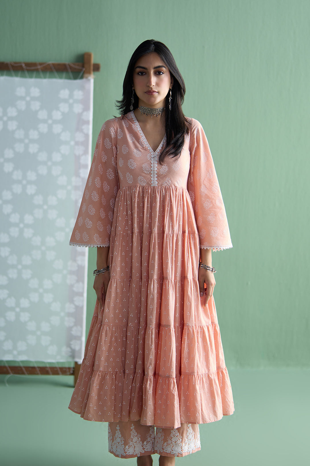 Chhaya Vol 2 Orange Long yoke gather anarkali with palazzo and dupatta (set of 3)